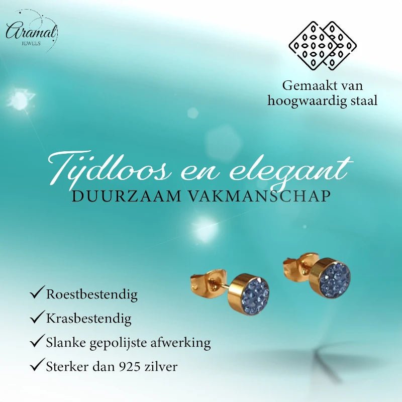 Lichtblauwe kristallen oorstekers 6 mm – goudkleurig - oor3096 - Oorbellen kopen# - 6mm - alles - blauw