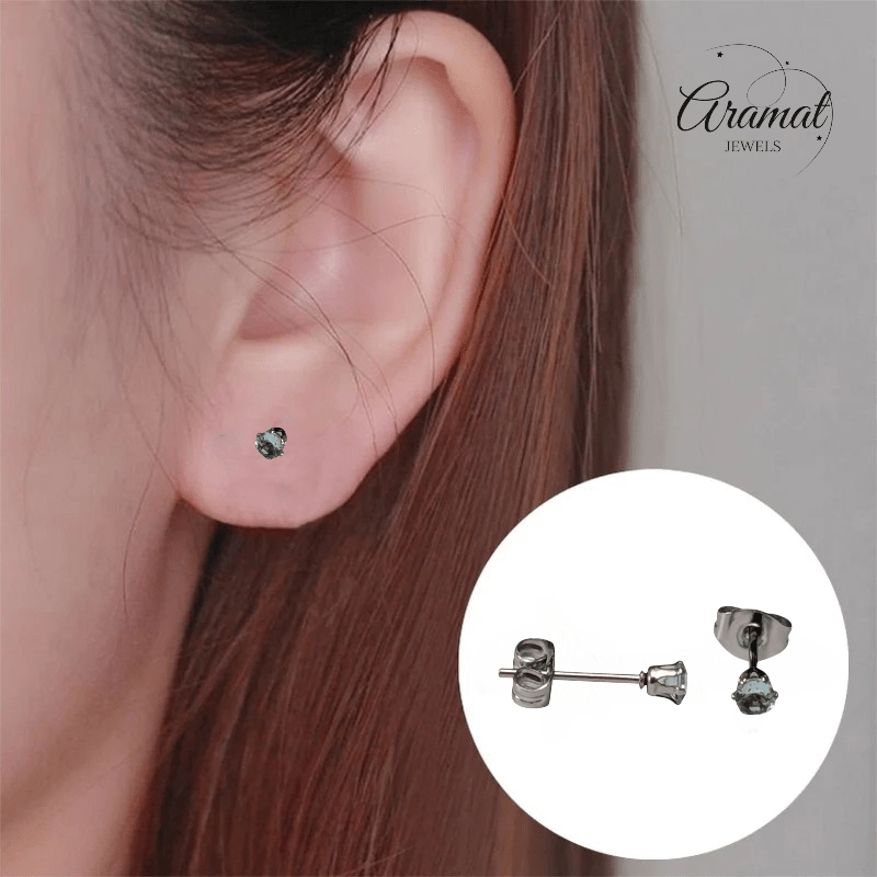 Lichtblauwe Zirkonia Oorbellen – 3mm – RVS - Aramat Jewels - Oorbellen - cadeautip