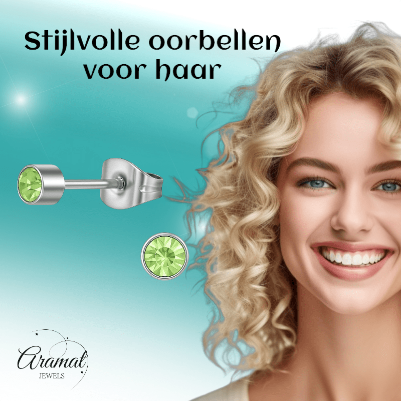 Lichtgroen kristal oorstekers – 4mm zilver RVS - Aramat Jewels - Oorbellen - cadeautip