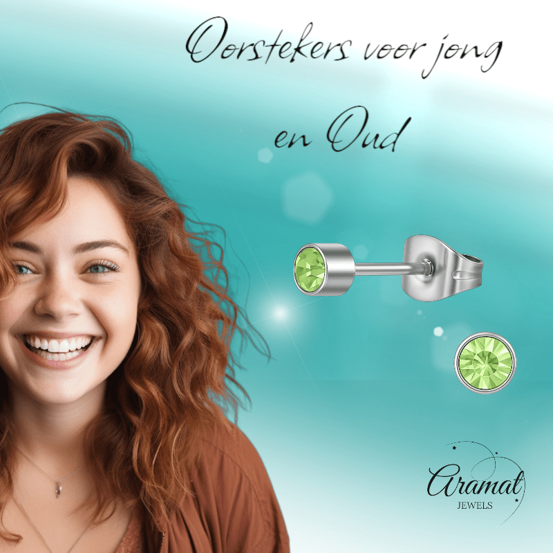Lichtgroen kristal oorstekers – 4mm zilver RVS - Aramat Jewels - Oorbellen - cadeautip