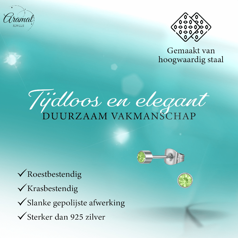 Lichtgroen kristal oorstekers – 4mm zilver RVS - Aramat Jewels - Oorbellen - cadeautip
