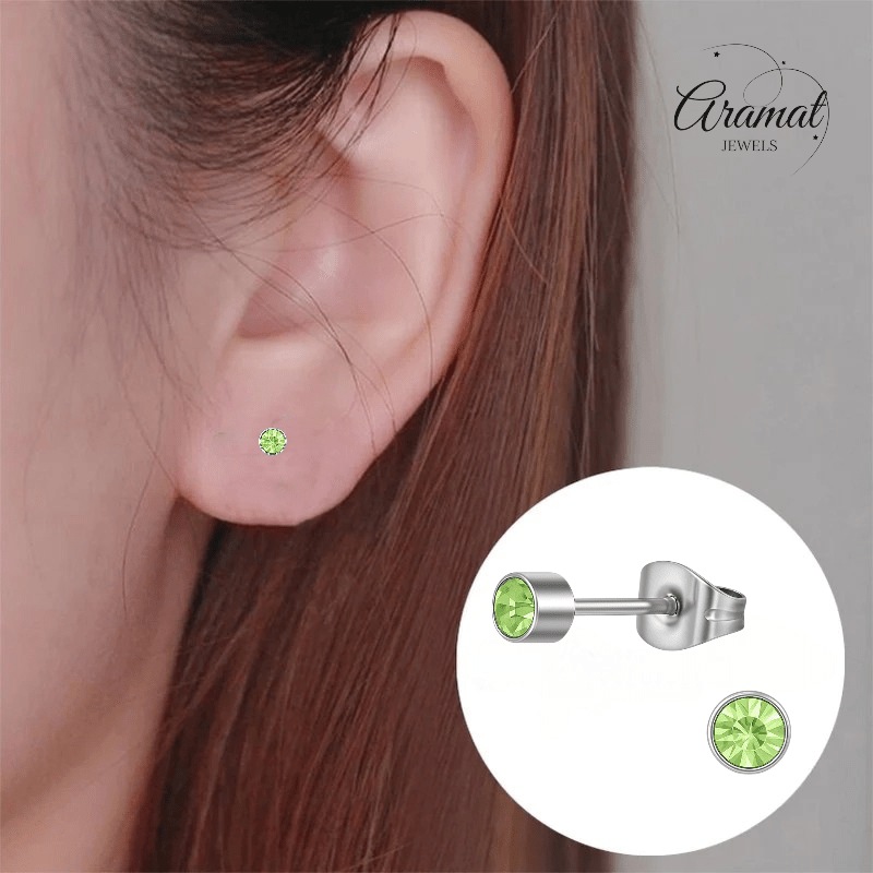 Lichtgroen kristal oorstekers – 4mm zilver RVS - Aramat Jewels - Oorbellen - cadeautip
