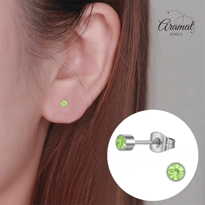 Lichtgroen kristal oorstekers – 4mm zilver RVS - Aramat Jewels - Oorbellen - cadeautip