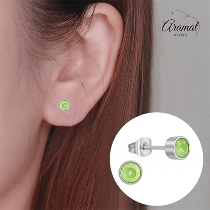 Lichtgroene kristal oorstekers – 5mm zilver RVS - Aramat Jewels - Oorbellen - cadeautip
