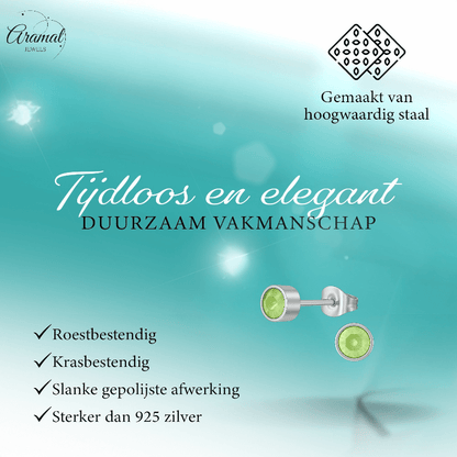 Lichtgroene kristal oorstekers – 5mm zilver RVS - Aramat Jewels - Oorbellen - cadeautip