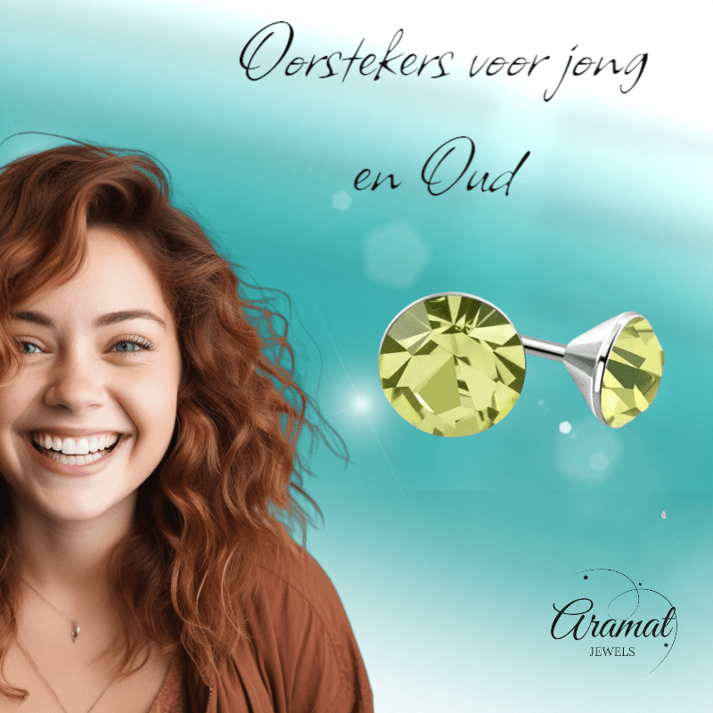 Lichtgroene Mini Kristal Oorbellen – 3mm – RVS - Aramat Jewels - Oorbellen - cadeautip