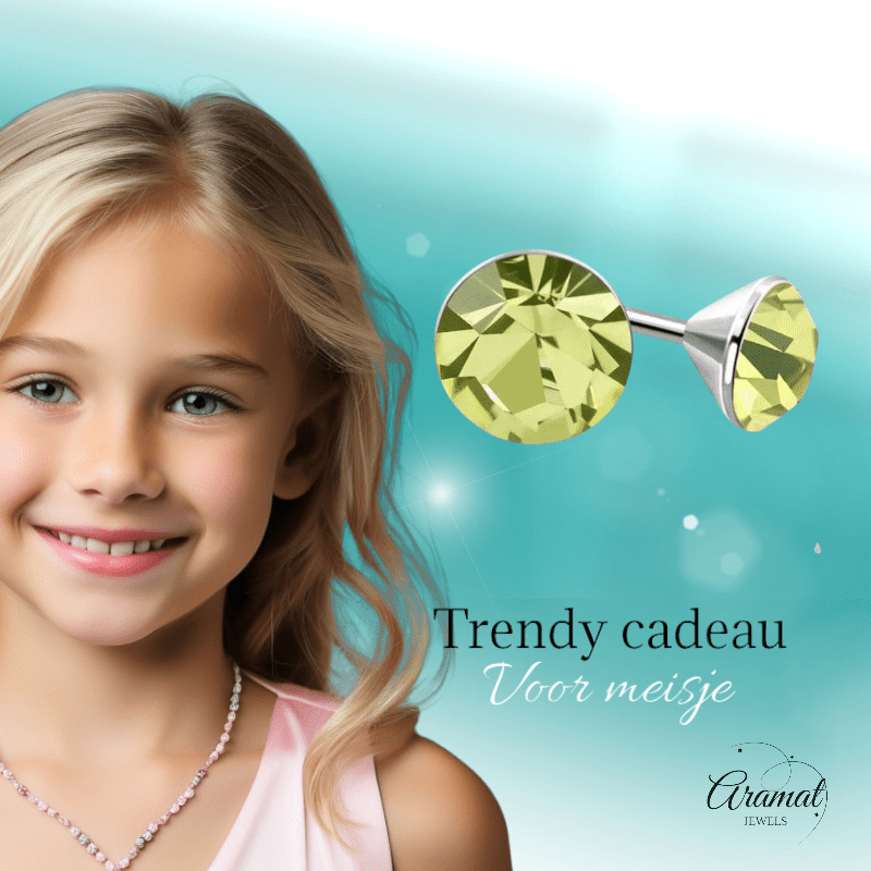 Lichtgroene Mini Kristal Oorbellen – 3mm – RVS - Aramat Jewels - Oorbellen - cadeautip
