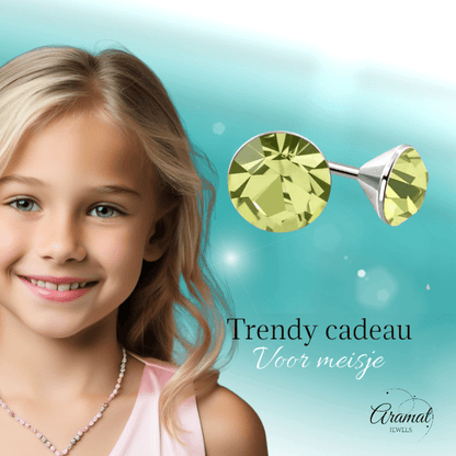 Lichtgroene Mini Kristal Oorbellen – 3mm – RVS - Aramat Jewels - Oorbellen - cadeautip
