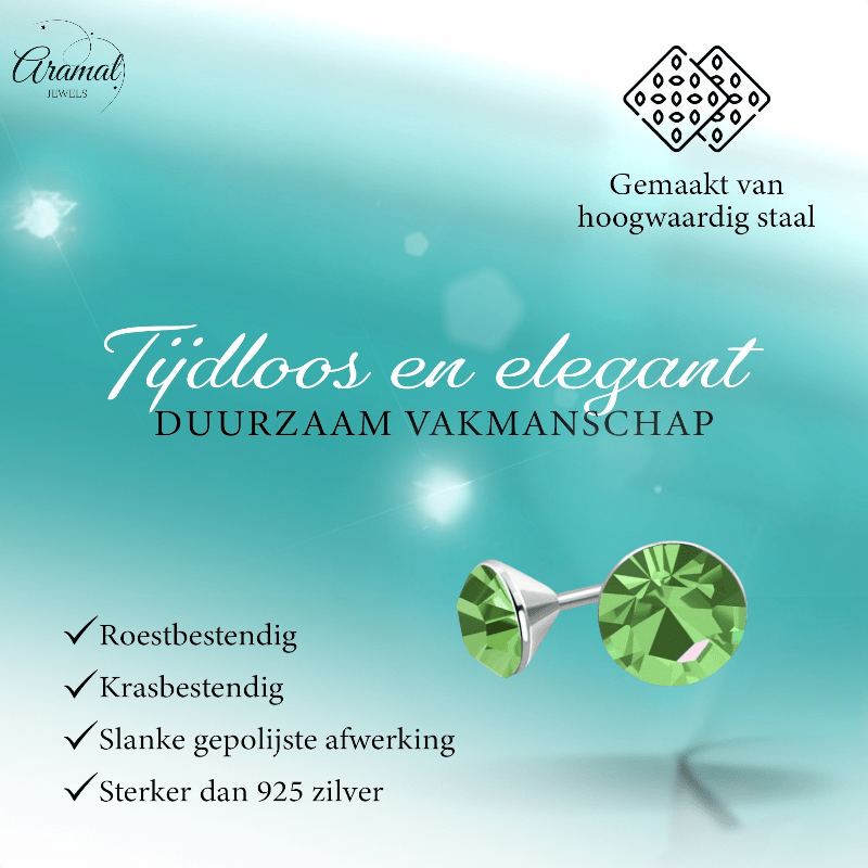 Lichtgroene Mini Oorknopjes – 3mm – RVS - Aramat Jewels - Oorbellen - cadeautip