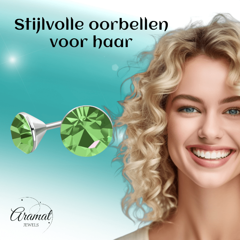 Lichtgroene Mini Oorknopjes – 3mm – RVS - Aramat Jewels - Oorbellen - cadeautip
