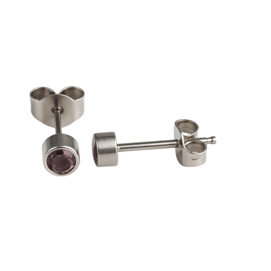 Lila kristal oorstekers – 4mm zilver RVS - Aramat Jewels - Oorbellen - cadeautip