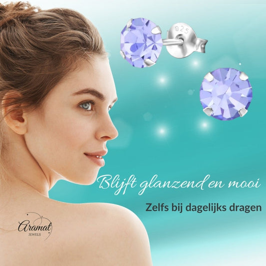 Lila Kristal Zilveren Oorbellen - Aramat Jewels - Oorbellen - cadeautip