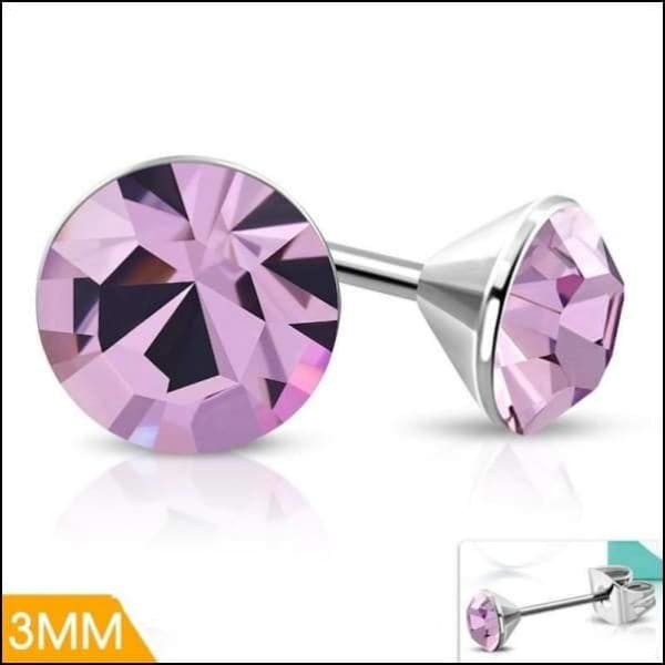 Lila Kristallen Oorstekers – 3mm – RVS - Aramat Jewels - Oorbellen - cadeautip