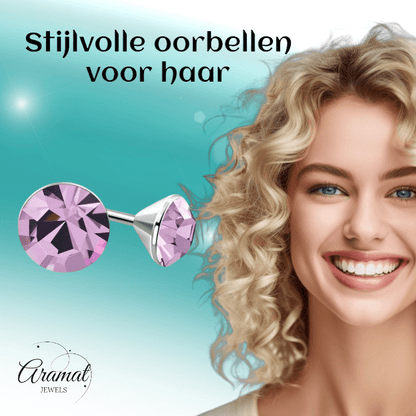 Lila Kristallen Oorstekers – 3mm – RVS - Aramat Jewels - Oorbellen - cadeautip