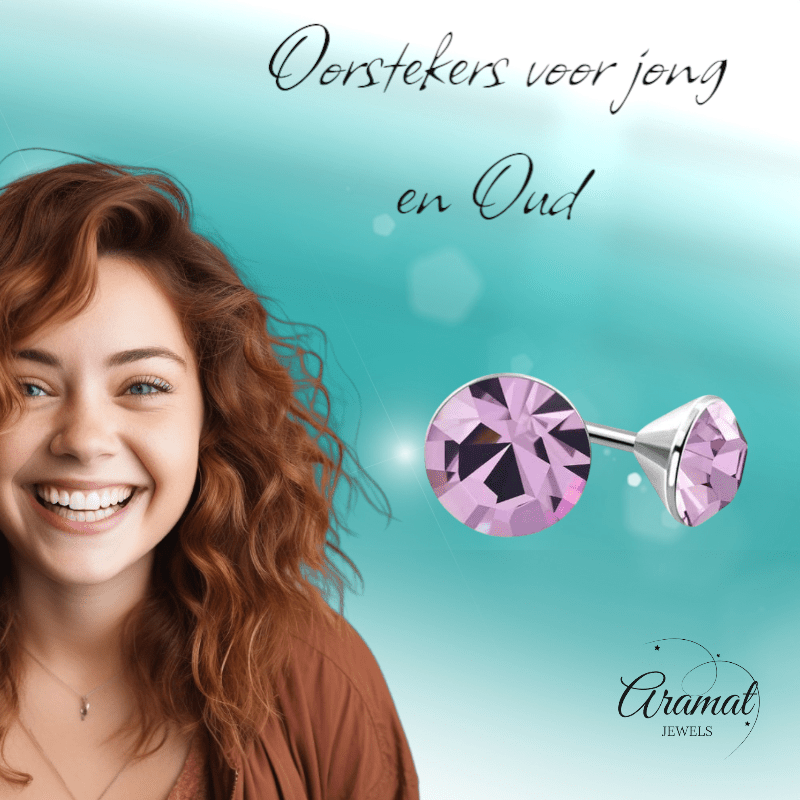 Lila Kristallen Oorstekers – 3mm – RVS - Aramat Jewels - Oorbellen - cadeautip