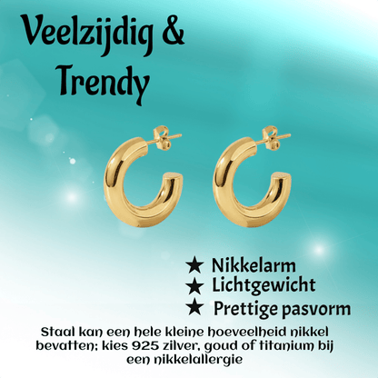 Massieve Halve Oorringen Glad RVS 25x8mm - Aramat Jewels - RVS Sieraden - Oorbellen - cadeautip