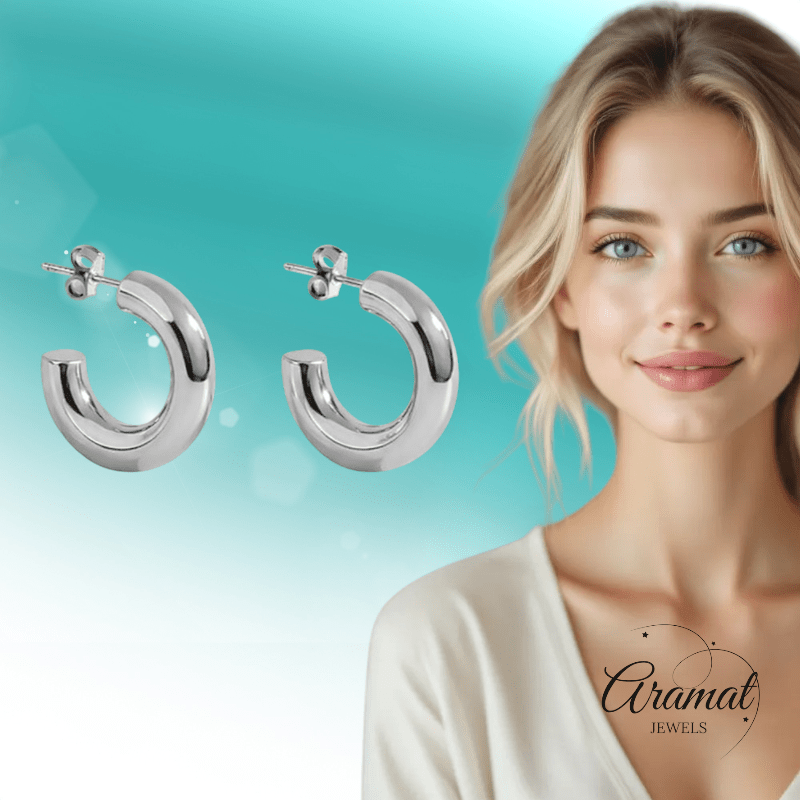 Massieve Halve Oorringen Glad RVS 25x8mm - Aramat Jewels - RVS Sieraden - Oorbellen - cadeautip