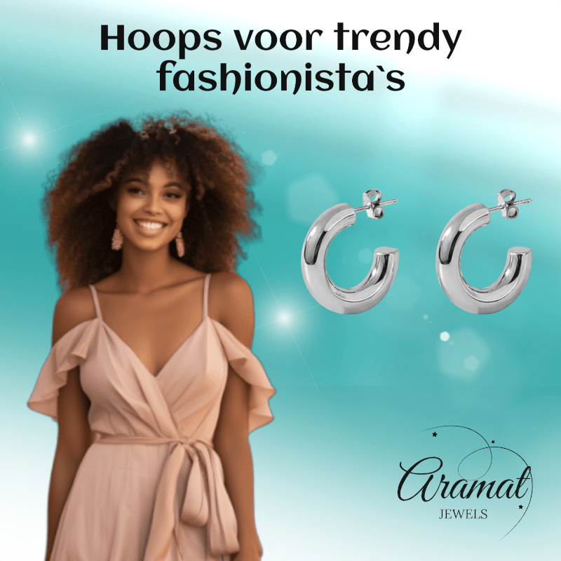 Massieve Halve Oorringen Glad RVS 25x8mm - Aramat Jewels - RVS Sieraden - Oorbellen - cadeautip