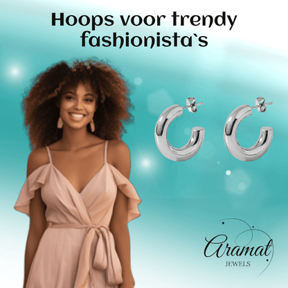 Massieve Halve Oorringen Glad RVS 25x8mm - Aramat Jewels - RVS Sieraden - Oorbellen - cadeautip