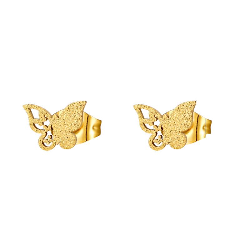 Matte vlinder oorbellen goudkleurig RVS 8mm - Aramat Jewels - Oorbellen - cadeautip