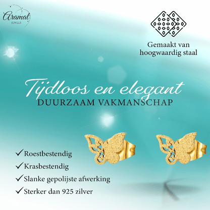 Matte vlinder oorbellen goudkleurig RVS 8mm - Aramat Jewels - Oorbellen - cadeautip