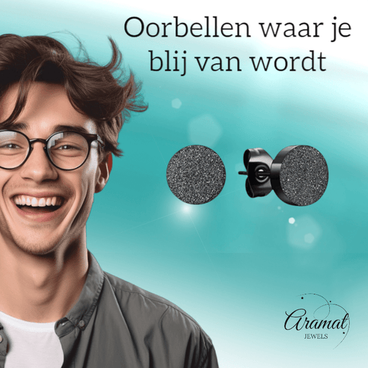 Matte Zwarte RVS Oorstekers 10mm - Aramat Jewels - Oorbellen - cadeautip