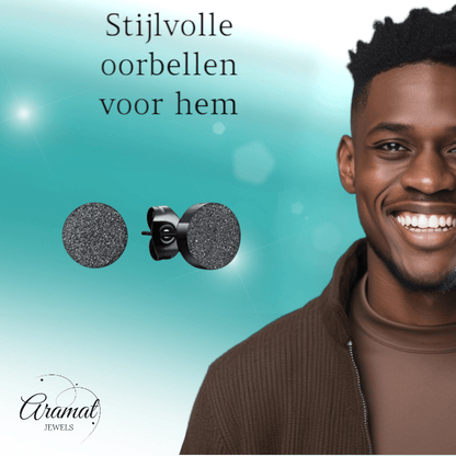 Matte Zwarte RVS Oorstekers 10mm - Aramat Jewels - Oorbellen - cadeautip