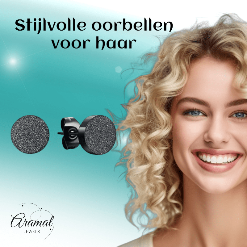Matte Zwarte RVS Oorstekers 10mm - Aramat Jewels - Oorbellen - cadeautip