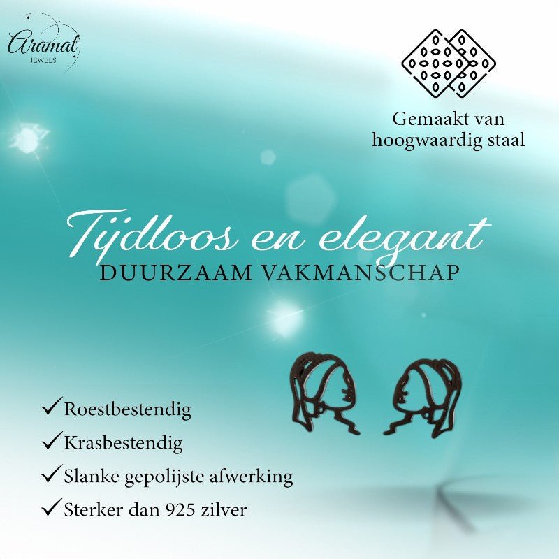 Meisje met de Parel Oorstekers Zwart RVS - oor6395 - 638453 - Oorbellen kopen# - 12mm - alles - cadeau