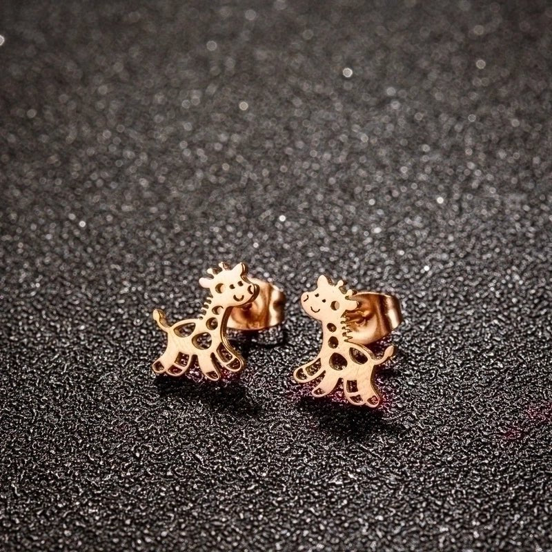 Meisjes oorbellen giraf rosékleurig RVS - oor6391 - 515394 - Oorbellen kopen# - 10mm - alles - cadeau