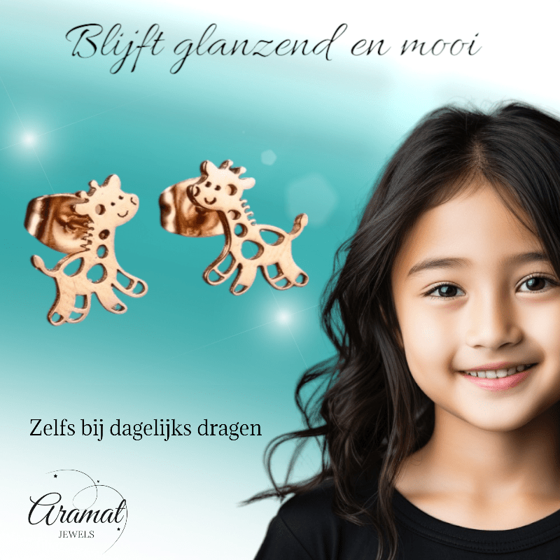 Meisjes oorbellen giraf rosékleurig RVS - oor6391 - 515394 - Oorbellen kopen# - 10mm - alles - cadeau