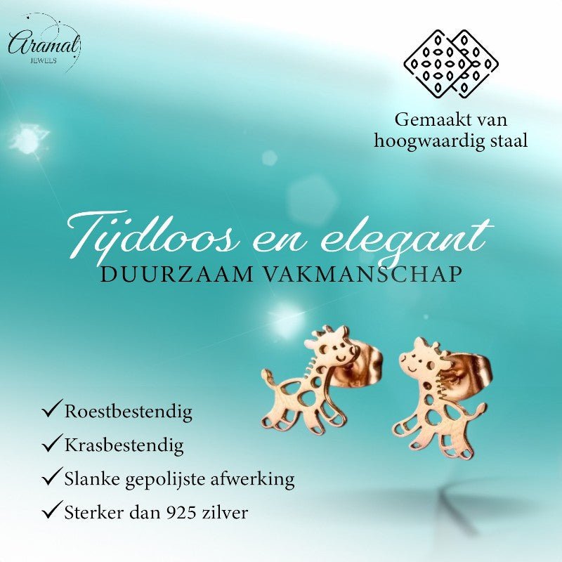 Meisjes oorbellen giraf rosékleurig RVS - oor6391 - 515394 - Oorbellen kopen# - 10mm - alles - cadeau