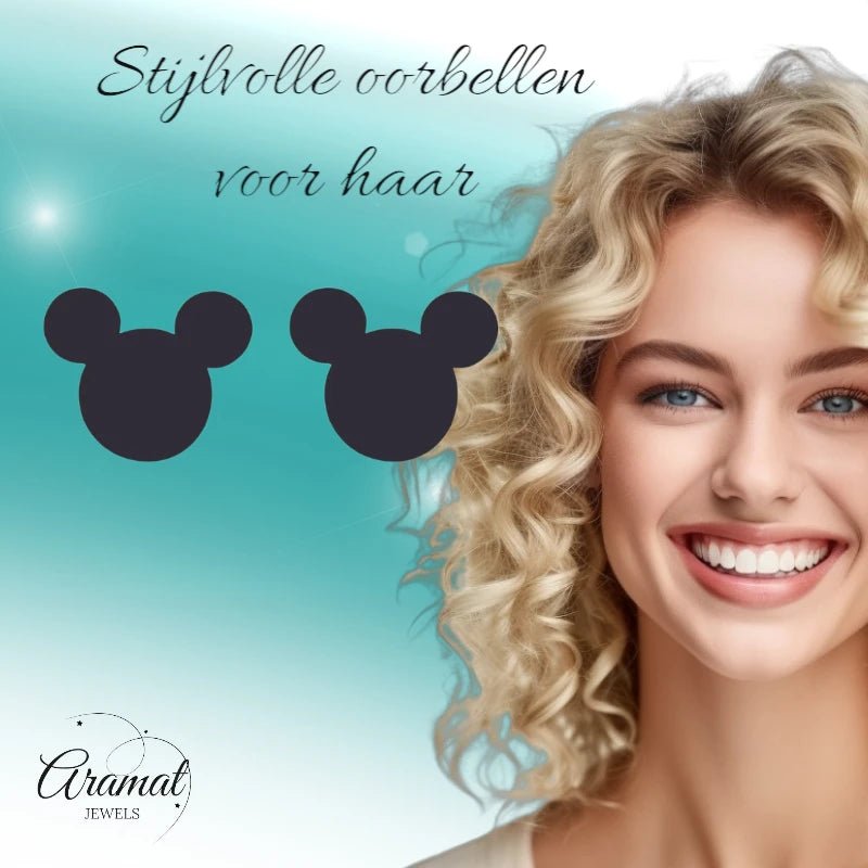 Mickey Oorbellen Zwart Staal | 8mm - oor6279 - 80976 - Oorbellen kopen# - 8mm - alles - cadeau