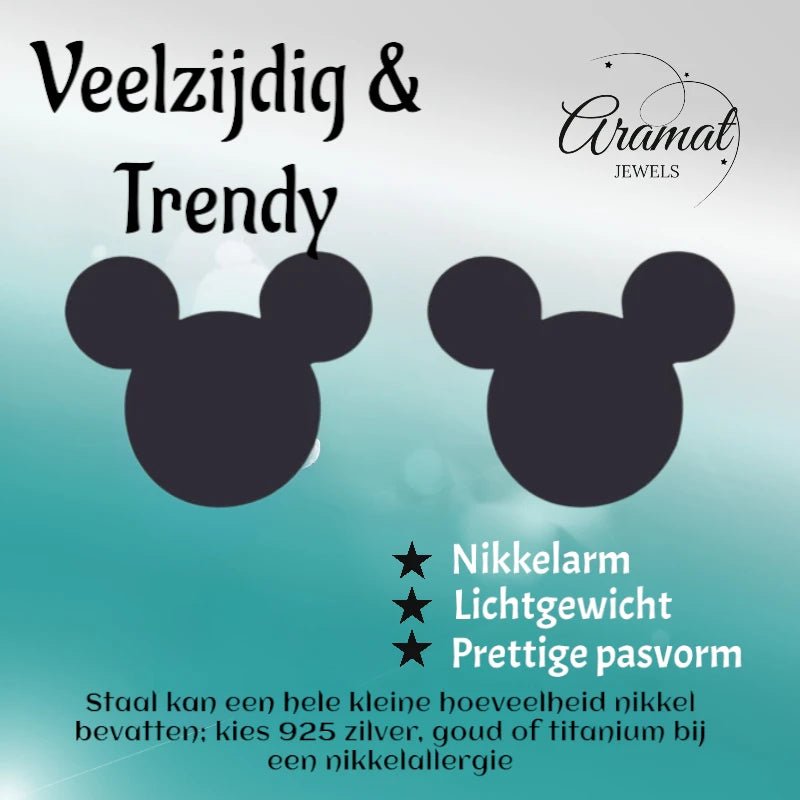 Mickey Oorbellen Zwart Staal | 8mm - oor6279 - 80976 - Oorbellen kopen# - 8mm - alles - cadeau