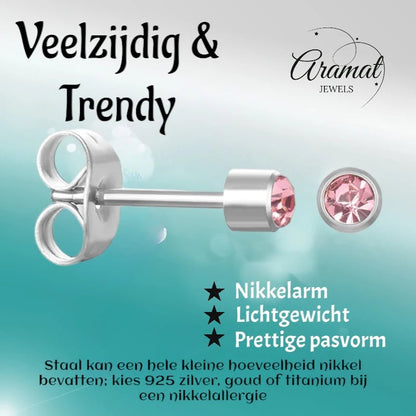 Mini Oorbellen 3mm Licht Roze Kristal | RVS - oor597 - LJE1525 - Oorbellen kopen# - 3mm - alles