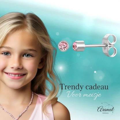 Mini Oorbellen 3mm Licht Roze Kristal | RVS - oor597 - LJE1525 - Oorbellen kopen# - 3mm - alles