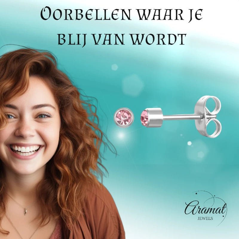 Mini Oorbellen 3mm Licht Roze Kristal | RVS - oor597 - LJE1525 - Oorbellen kopen# - 3mm - alles