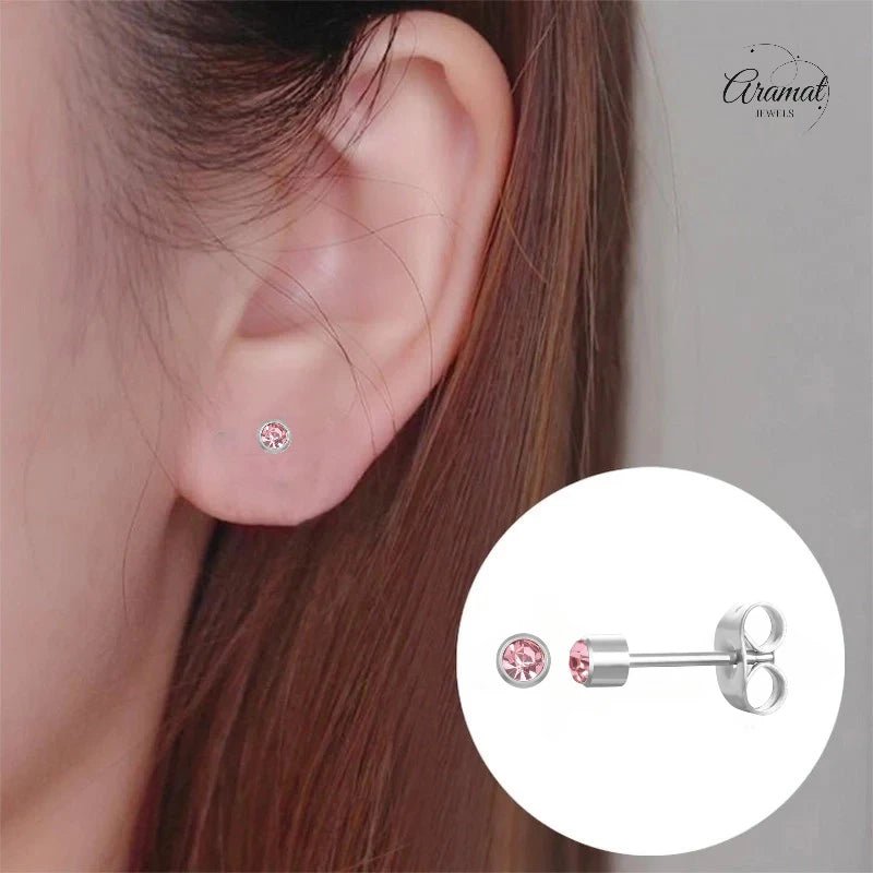 Mini Oorbellen 3mm Licht Roze Kristal | RVS - oor597 - LJE1525 - Oorbellen kopen# - 3mm - alles