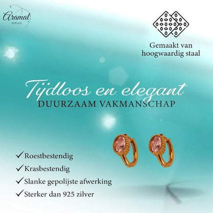 Mini Oorringen Goudkleurig – Roze Zirkonia – 15mm - oor6332 - 642324 - Oorringen kopen# - 15mm - alles - cadeau