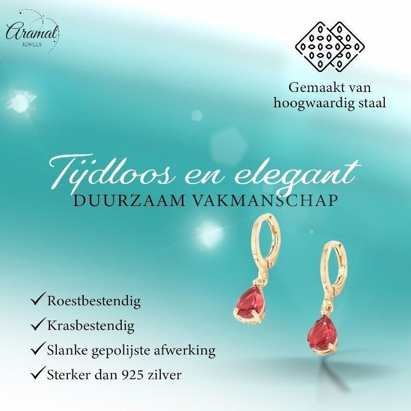 Mini Oorringetjes Meisje – Rode Zirkonia – 10mm - Goudkleur - oor6379 - 66133 - Oorringen kopen# - 10mm - alles - cadeau