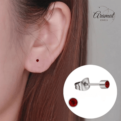 Mini oorstekers granaatrood kristal – 3mm RVS - Aramat Jewels - Oorbellen - cadeautip