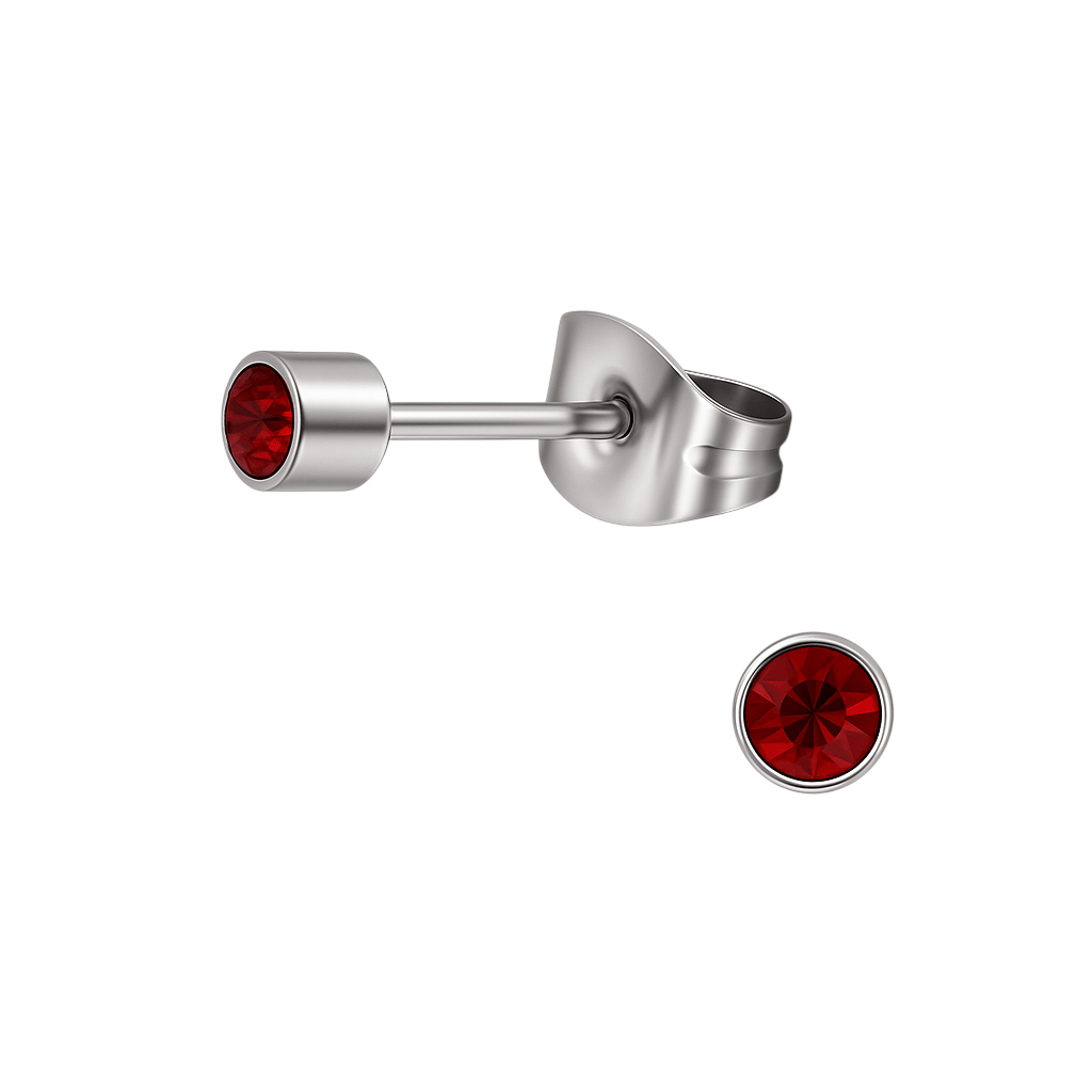 Mini oorstekers granaatrood kristal – 3mm RVS - Aramat Jewels - Oorbellen - cadeautip