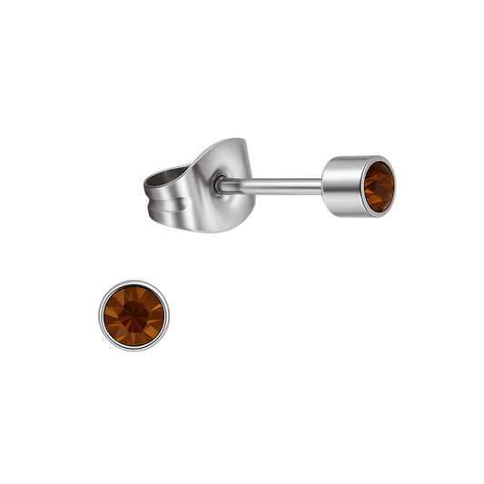 Mini oorstekers topaasbruin kristal – 3mm RVS - Aramat Jewels - Oorbellen - cadeautip