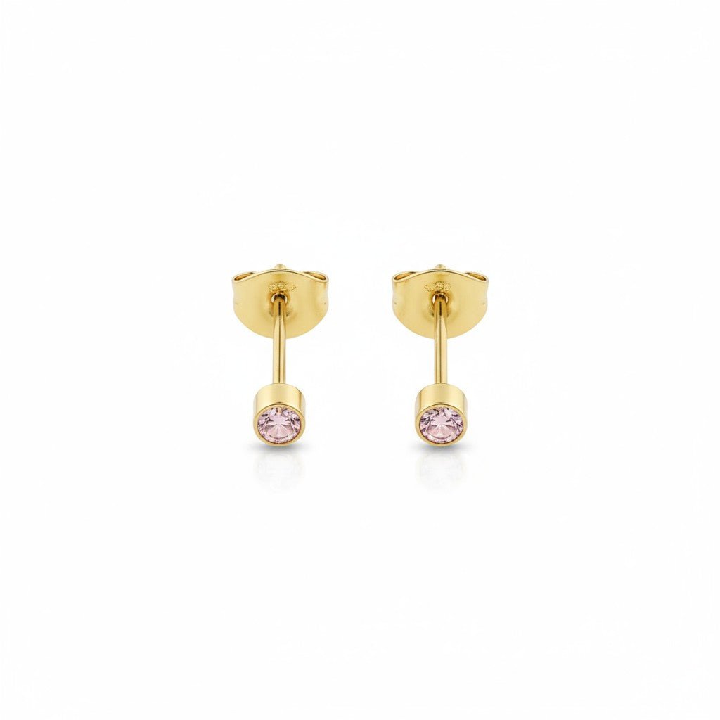 Mini zweerknopjes roze zirkonia - goudkleur - Aramat Jewels - Oorbellen - cadeautip
