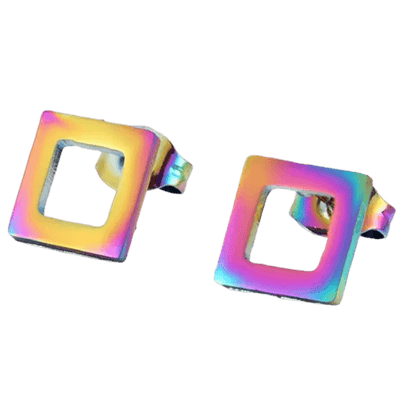 Vierkante Rainbow oorbellen.