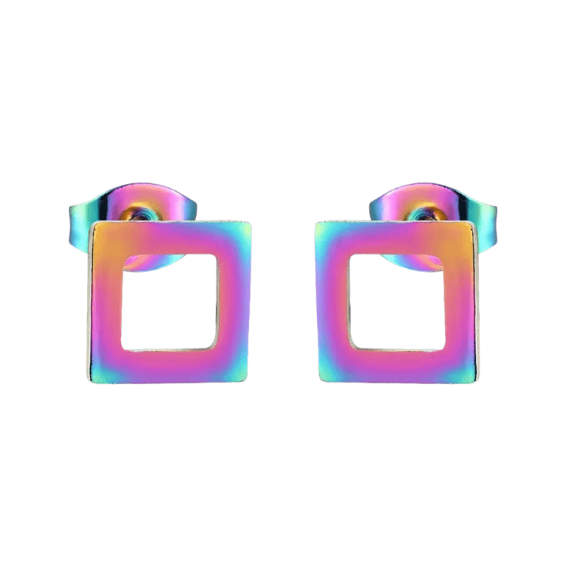 Iriserende vierkante oorbellen.