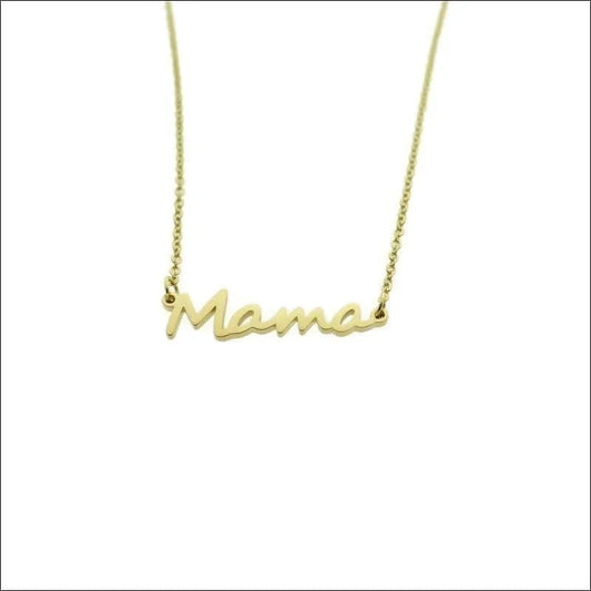 Een gouden ketting met het woord mama erop