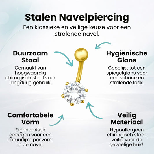 Goudkleurige Stalen Navelpiercing met Zirkonia bloem