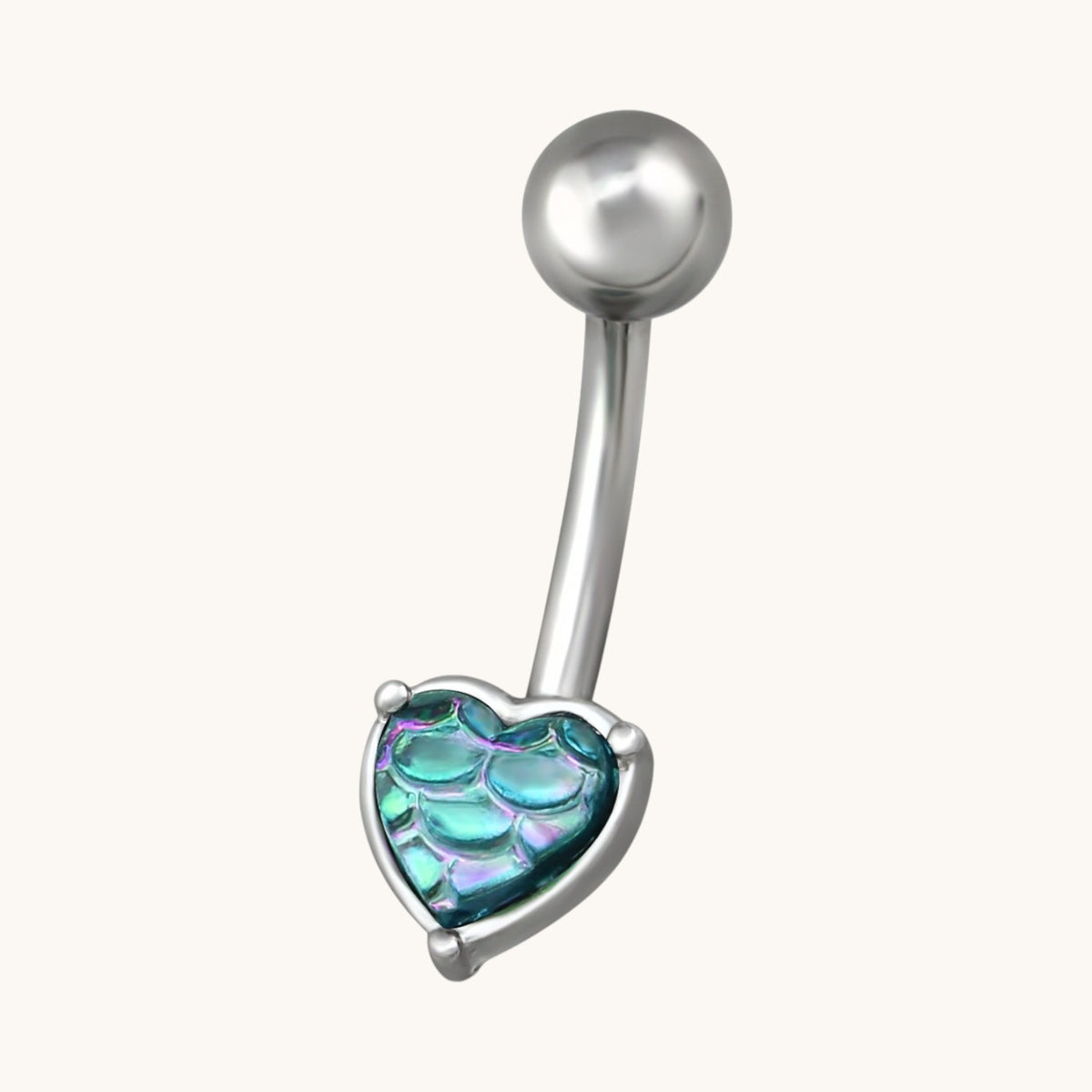 Steel navel piercing with opal heart