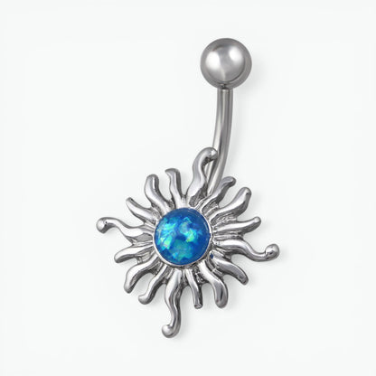 Steel Blue Opal Sun Navel Piercing with Sun